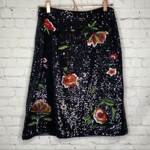 Anthro Maeve Garden Glitz Black Sequin Skirt